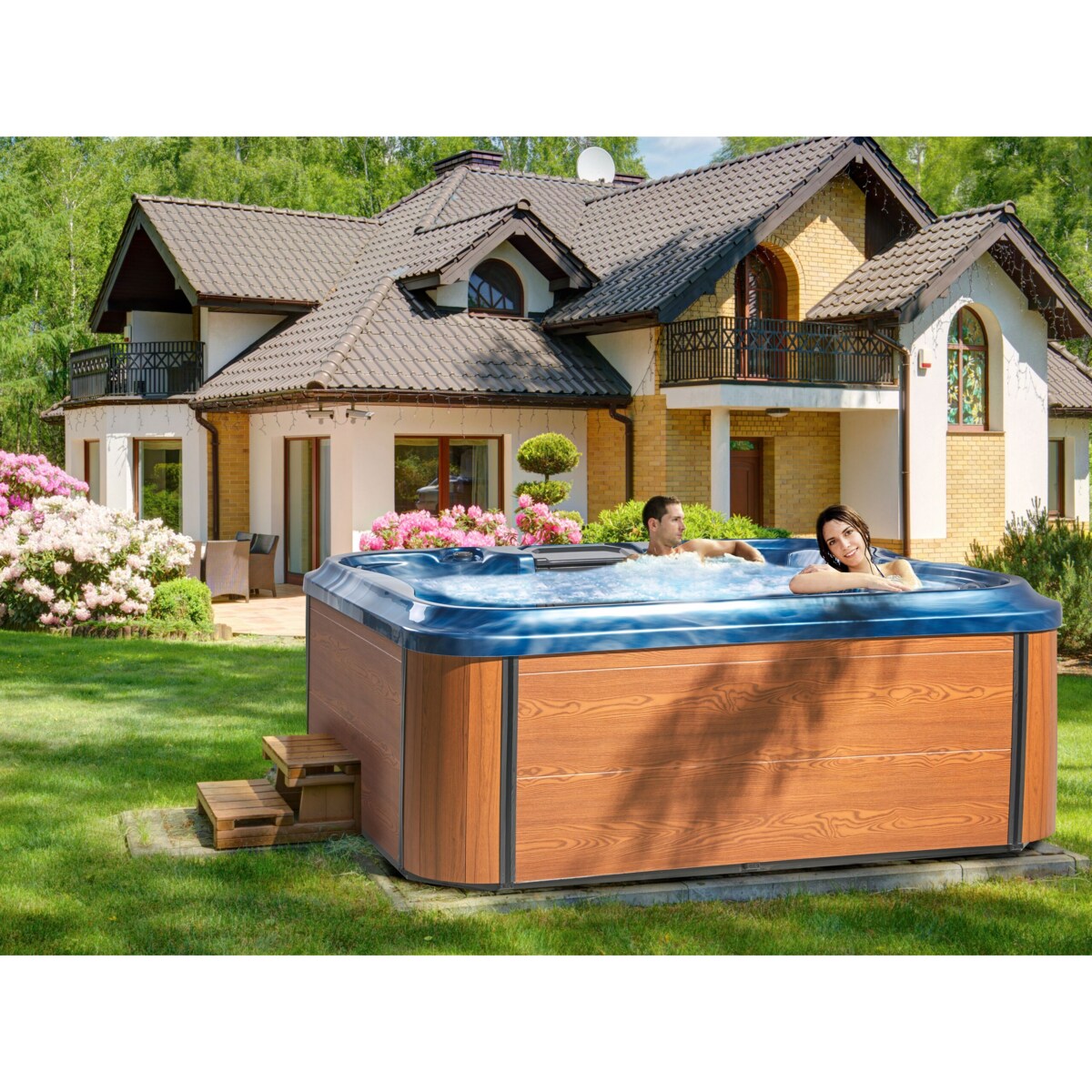 Wanna ogrodowa z hydromasażem niebieska ARCELIA