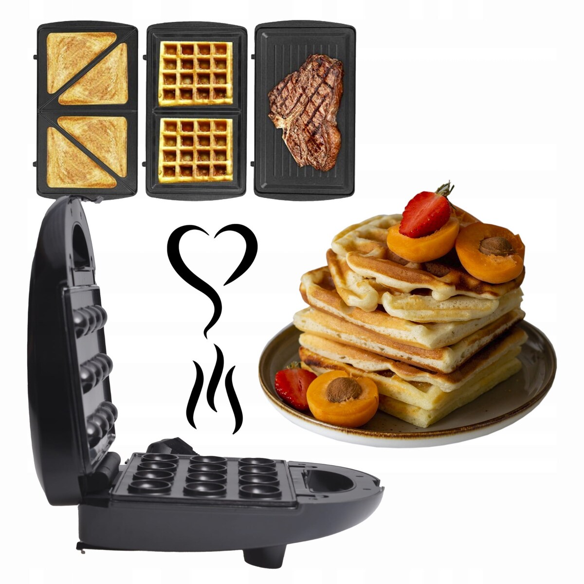 Wielofunkcyjny opiekacz 5w1 grill toster orzeszki gofrownica donut KAMILLE