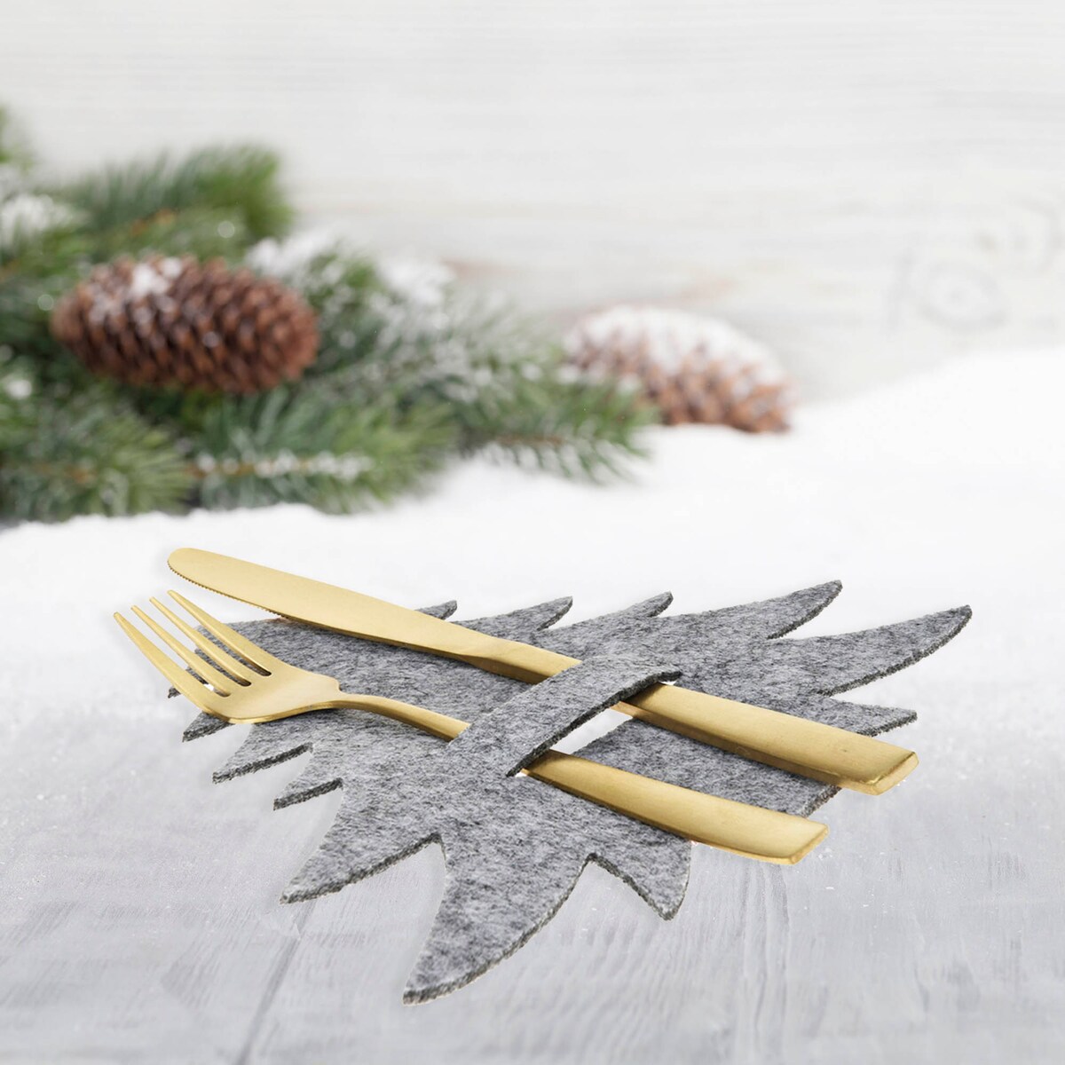 Etui Na Sztućce Świąteczne Podkładki Filcowe Zestaw 4 Sztuki Choinka Szare