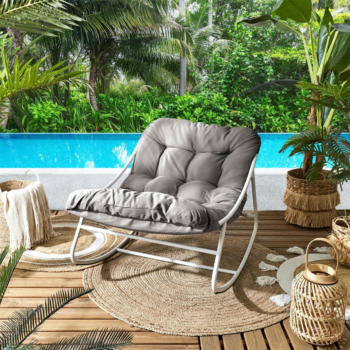 FOTEL OGRODOWY BUJANY Tenerife szary | biały | miękkie siedzisko