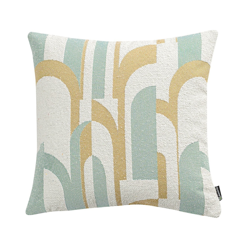 Poszewka Kinga na poduszkę 50x50 miętowo-żółte wzory na kremowym tle