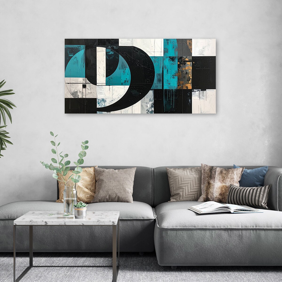 Obraz do salonu sypialni biura, Geometryczne kształty abstrakcja turkusowy