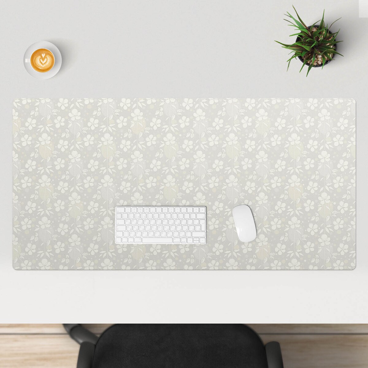 Szara mata na biurko Kwiatowy wzór retro, 120x60 cm