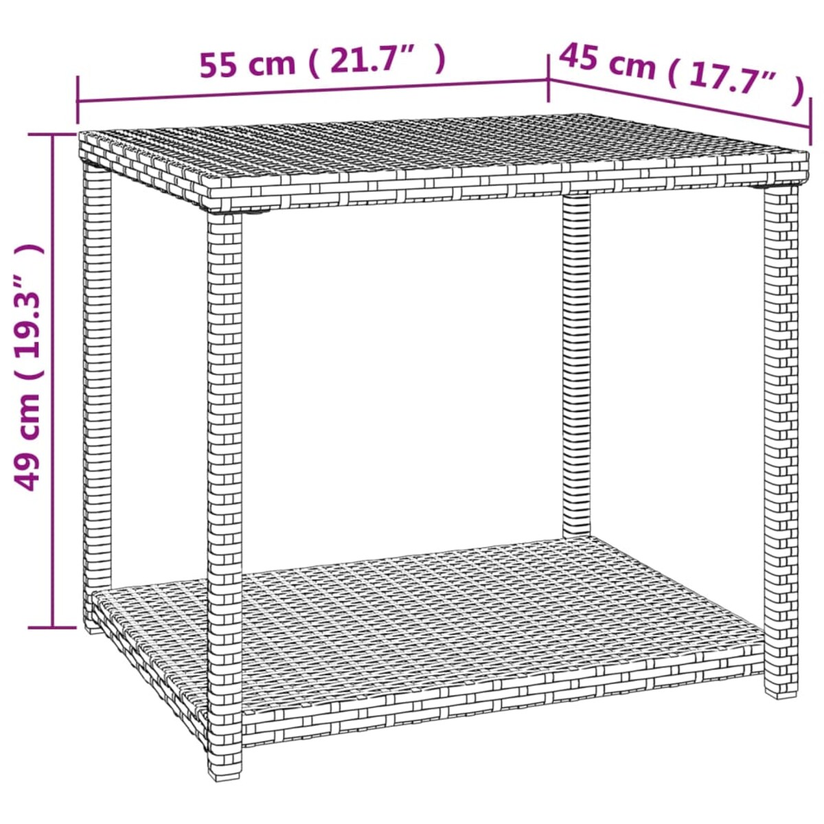 vidaXL Stolik boczny, czarny, 55x45x49 cm, polirattan