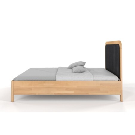 Tapicerowane łóżko drewniane bukowe Visby MODENA BC z wysokim zagłówkiem / 160x200 cm, kolor naturalny, zagłówek Casablanca 2316 (skrzynia na pościel)