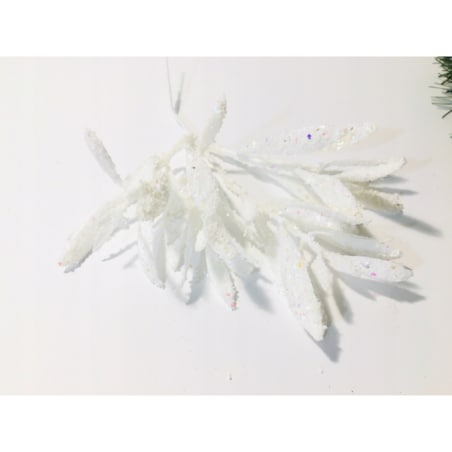 LIŚĆ brokatowy biały GAŁĄZKA do dekorowania stroika święta choinka pik