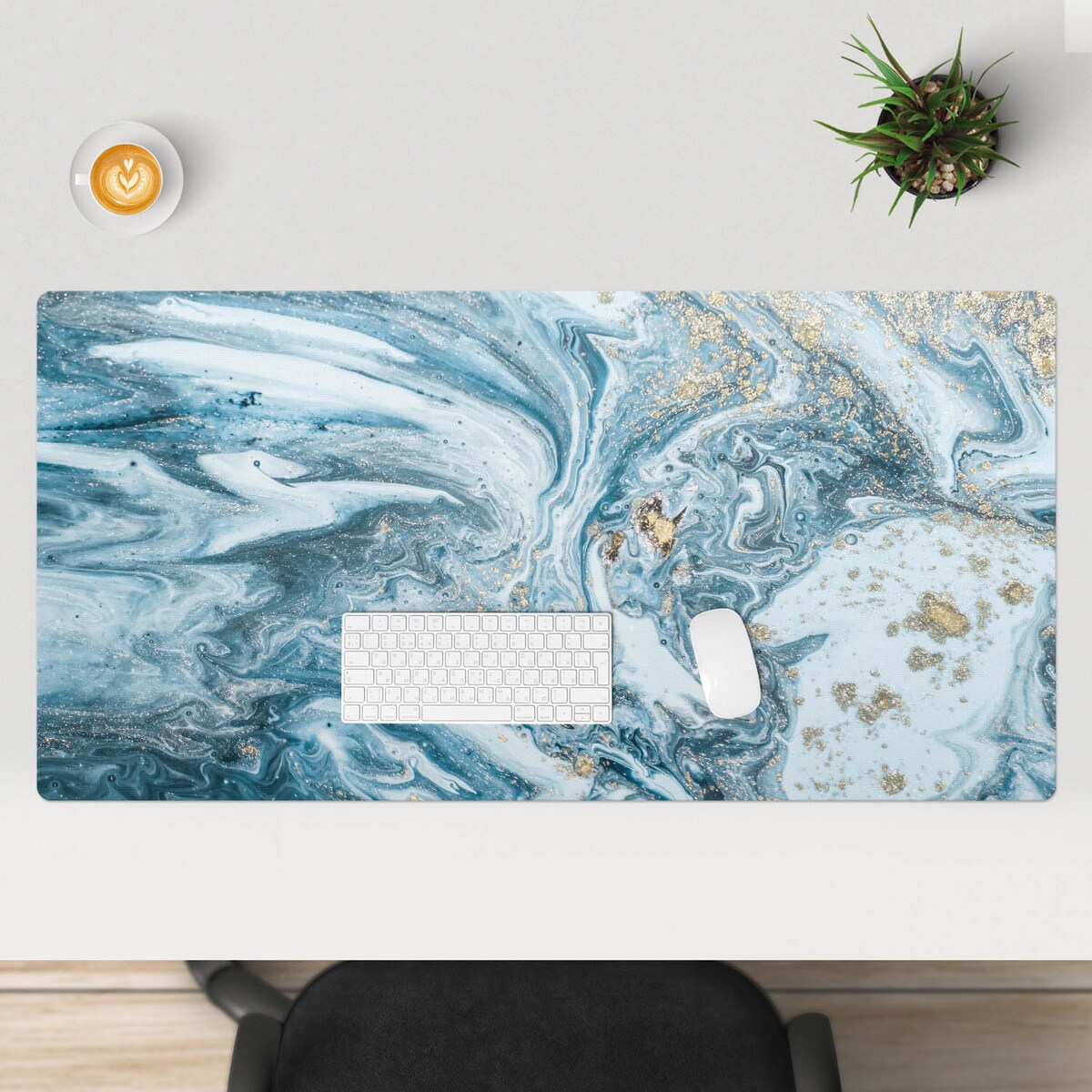 Niebieska mata na biurko Marmurowe fale, 120x60 cm