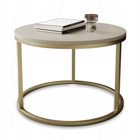 Stolik Kawowy KASZMIR SOFT LOFT GOLD Okrągły JAPANDI BOHO Salon Złoty 60cm