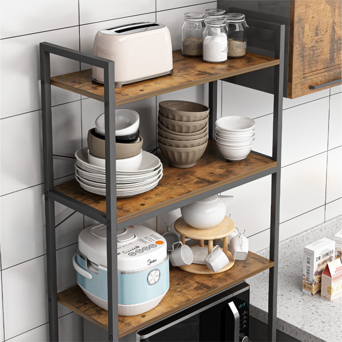 Regał półka industrialny stojący 6 półek drabinka na książki jasny brąz