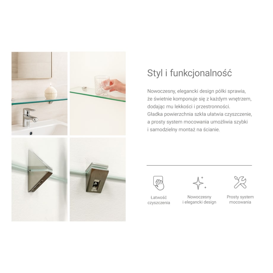 Szklana półka kuchenna - przezroczysta - 70x13 cm