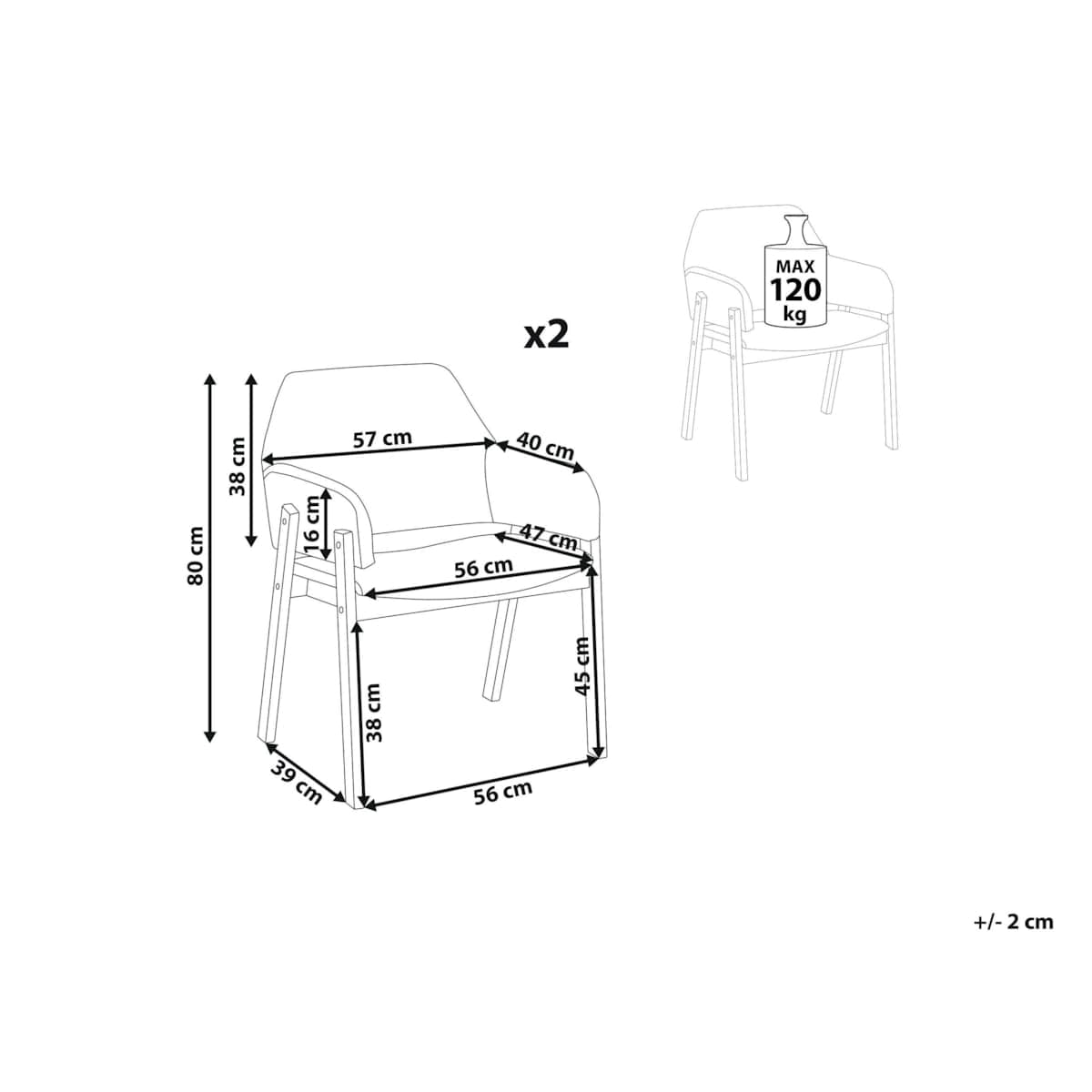 Zestaw 2 krzeseł do jadalni ciemne drewno z szarym ALBION