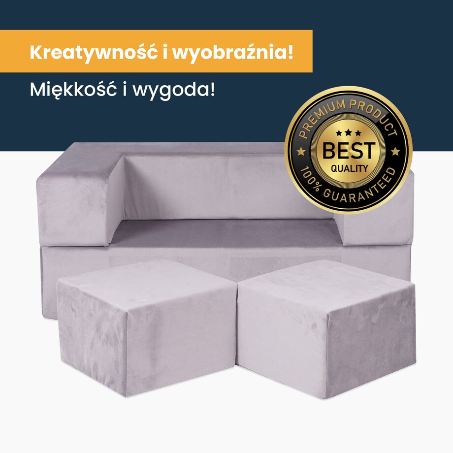 MeowBaby® Velvet Sofa Dziecięca Standard, szara