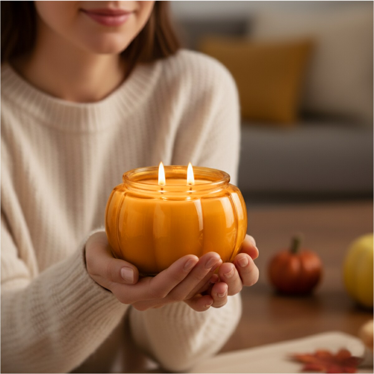 Świeca Na Halloween Jesienna Świeczka Szklana Dynia Dekoracja 11,5 Cm Pomarańczowa