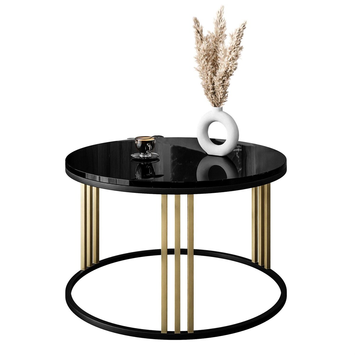 Okrągły stolik kawowy LORI MIX czarno złoty czarny połysk