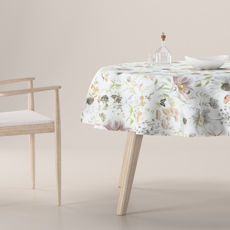 Obrus okrągły 160 x 160 cm pastelowe kwiaty na białym tle