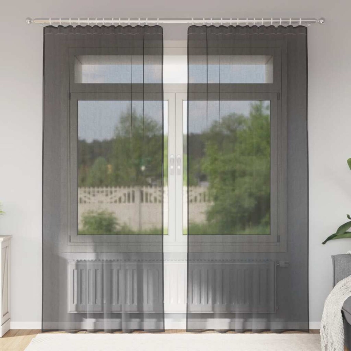 vidaXL Zasłony woalowe z kieszeniami na drążek 2 szt. czarne