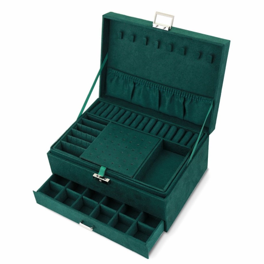 Szkatułka na biżuterię kuferek etui organizer butelkowa zieleń PD119