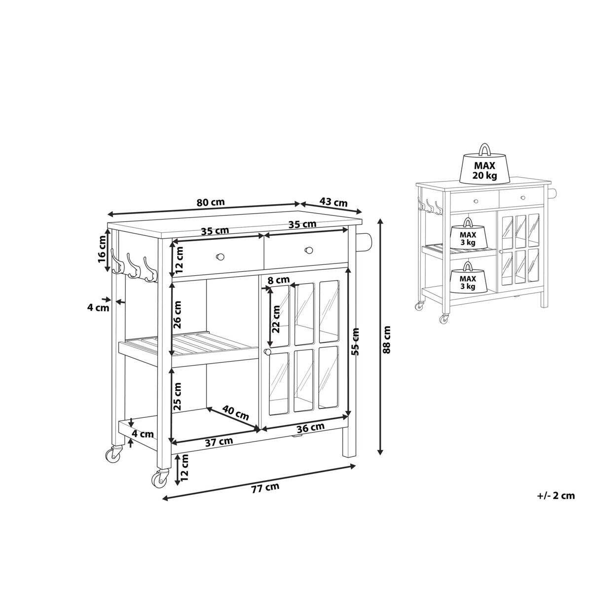 Wózek kuchenny 2 szuflady biały GENOA