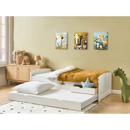 Łóżko wysuwane Drewno sosnowe PETIVILLE 90 x 200 cm Biały
