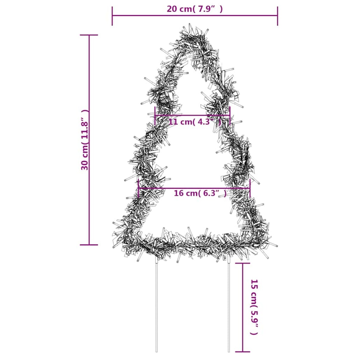 vidaXL Świąteczne choinki na szpikulcach, 3 szt., 50 LED, 30 cm