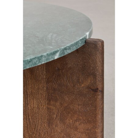 Stolik kawowy z drewna mango i zielonego marmuru Lavinia Ø90 cm