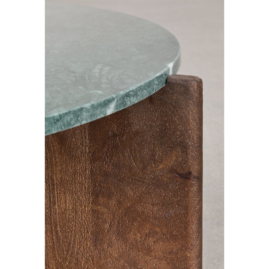 Stolik kawowy z drewna mango i zielonego marmuru Lavinia Ø90 cm