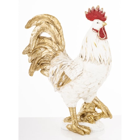 Dekoracja - kogut 34,5x25,5x11,5 cm CAZZO biało-złoty
