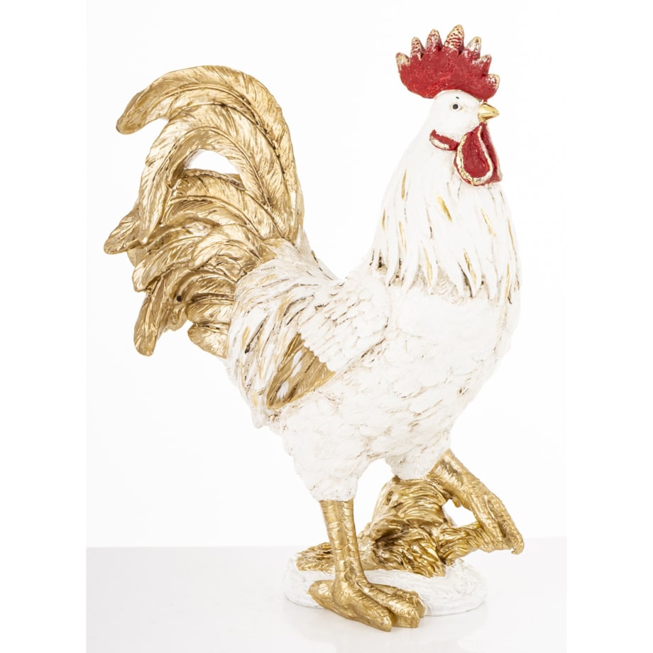 Dekoracja - kogut 34,5x25,5x11,5 cm CAZZO biało-złoty