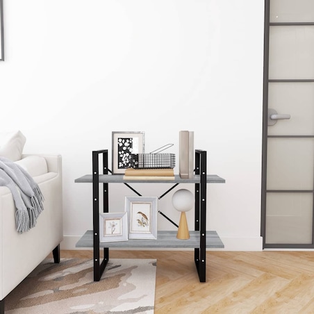 vidaXL Regał na książki z 2 półkami, szary dąb sonoma, 80x30x70 cm