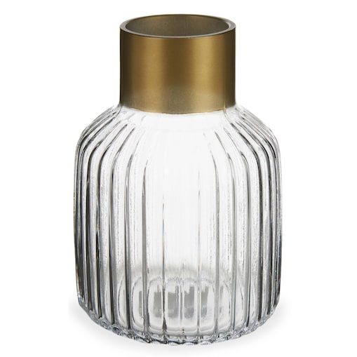 Prążkowany wazon ze złotym dekorem, wys. 18 cm