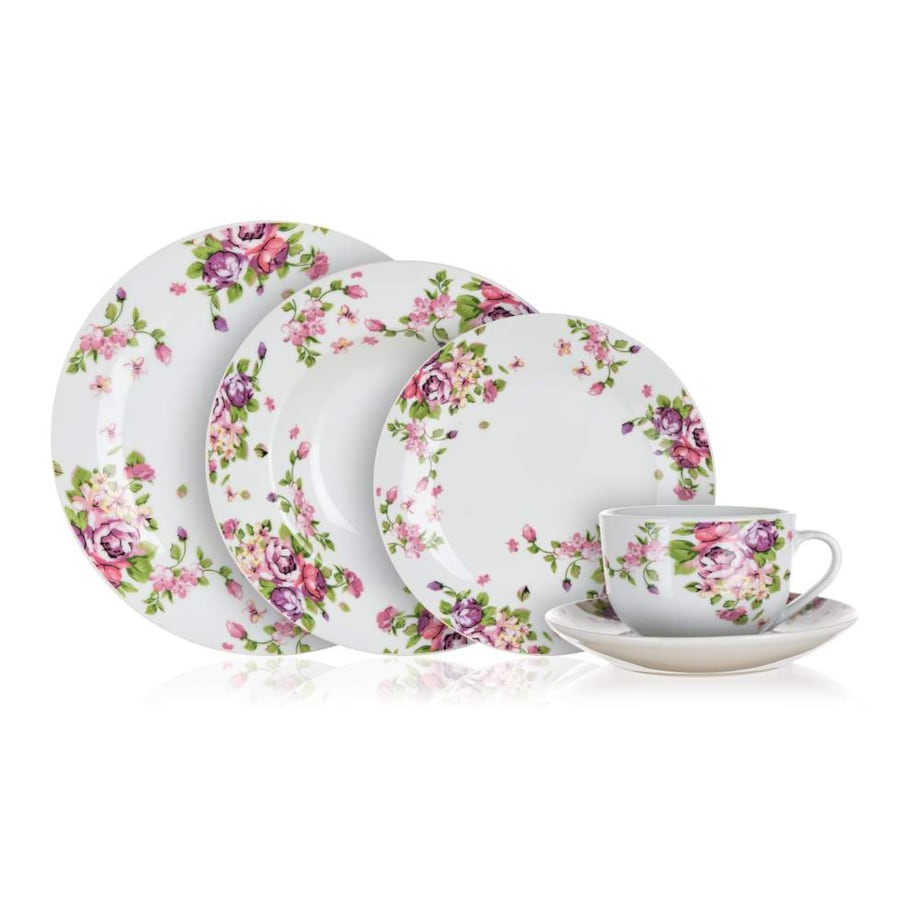 TALERZEKOMPLET OBIADOWY W KWIATY gotowy prezent 30 elem talerze jadalni box