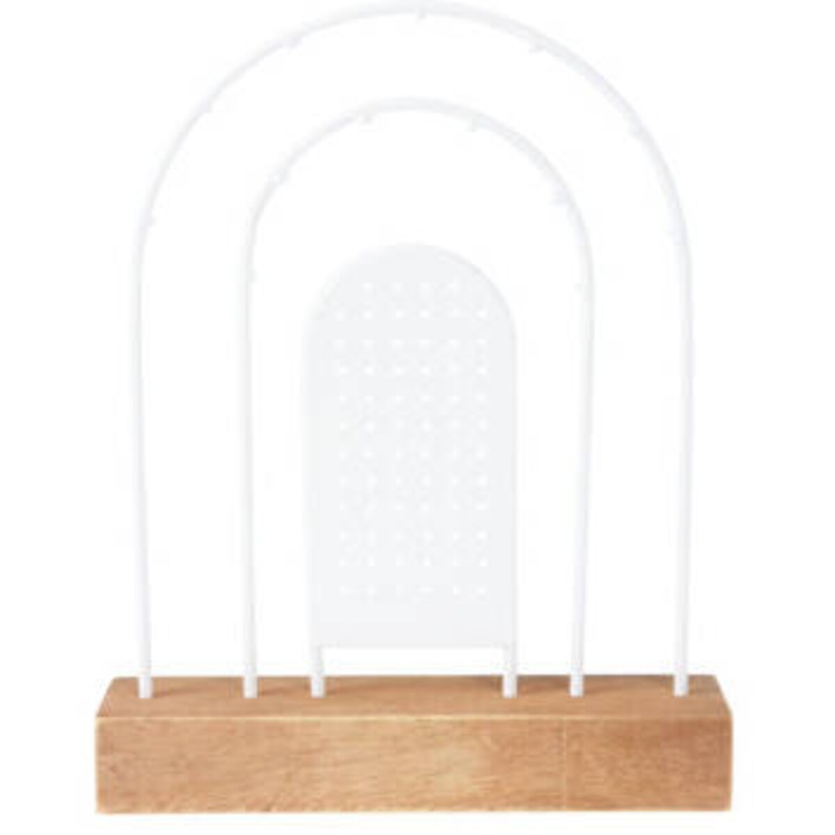 Metalowy stojak na biżuterię, drewniana podstawka, 18 x 4,5 cm