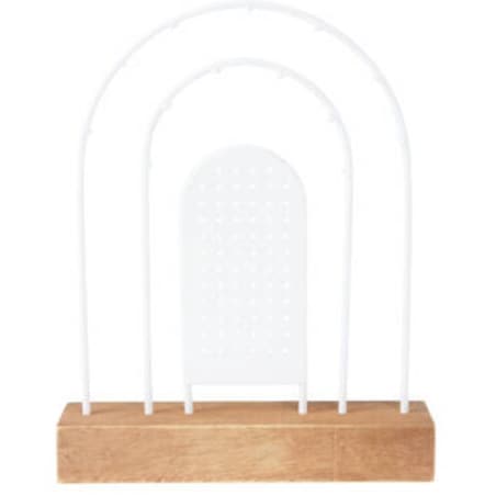 Metalowy stojak na biżuterię, drewniana podstawka, 18 x 4,5 cm