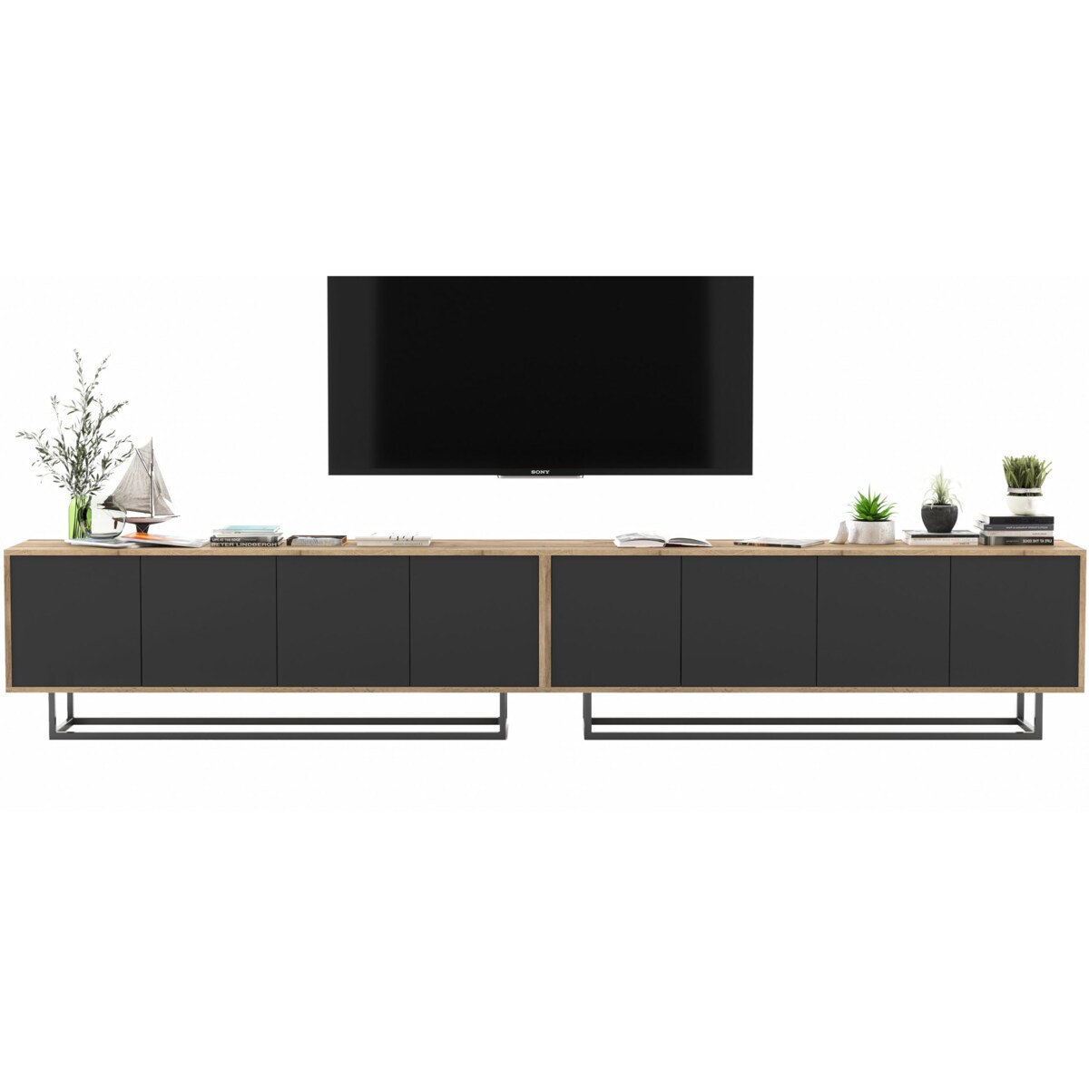 Szafka RTV Loft Komoda RTV Loft Dąb Wotan Czarny MAT 300 cm