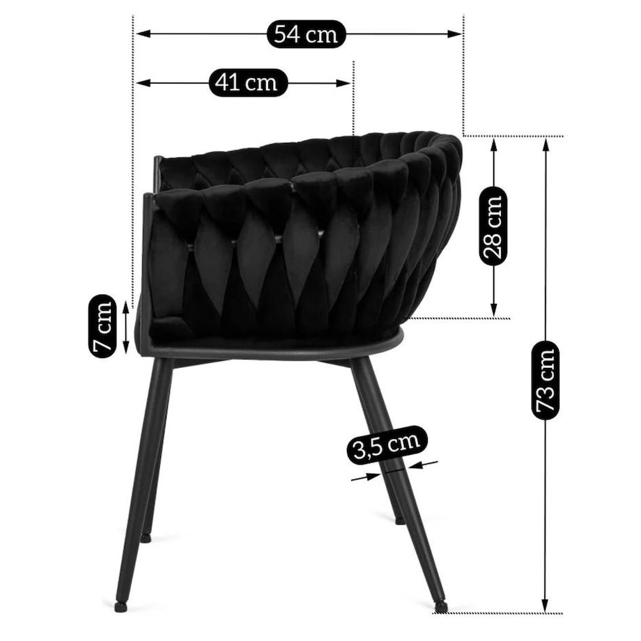 Krzesło Tapicerowane Welurowe Plecione Nowoczesne Do Jadalni EMPOLI Czarne