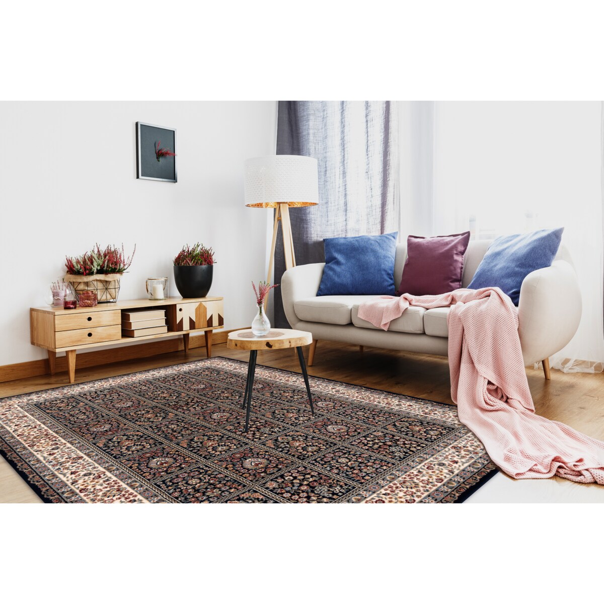 Dywan NAIN Kwiaty, ramka 1181/51011 granat / 80x150 cm