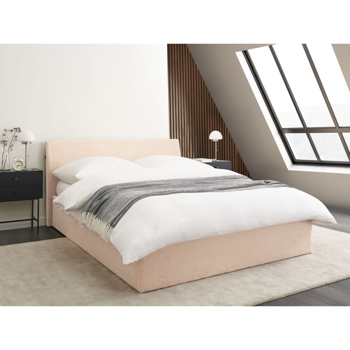Łóżko z pojemnikiem Boucle ORBEY 140 x 200 cm Beżowy