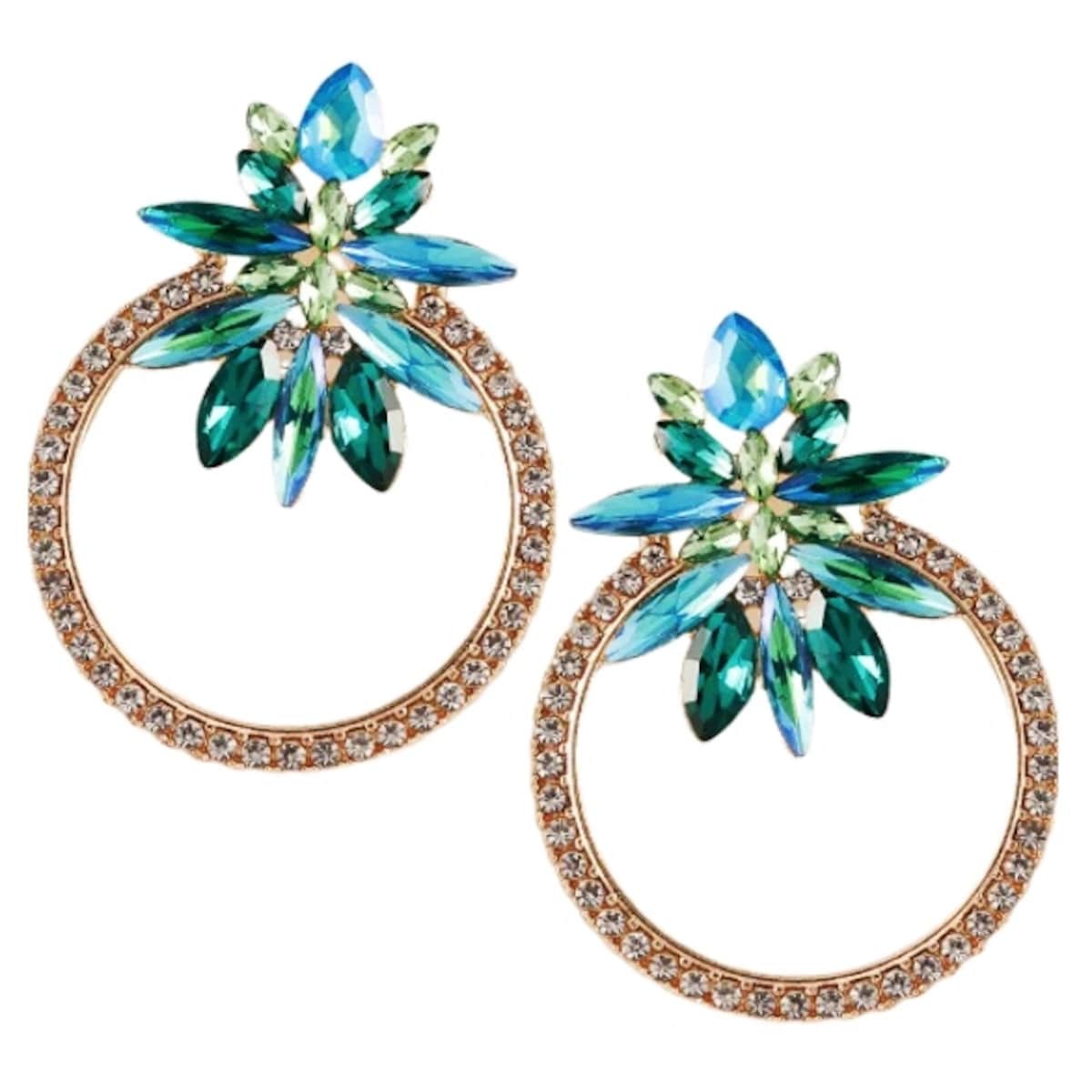 Kolczyki koła z aplikacją z cyrkonii opalizują złote zielone niebieskie