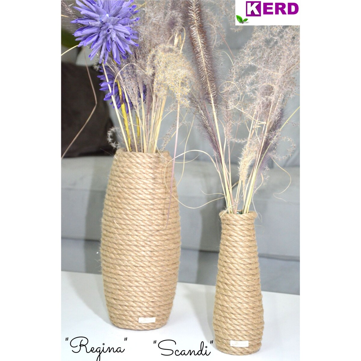 Wazon SCANDI w stylu BOHO jutowy do suszonej trawy i kwiatów * pleciony sznurek jutowy naturalny do trawy pampasowej kompozycji h 23 cm styl skandynawski