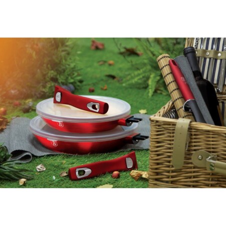 Zestaw 3 patelni z odłączaną rączką czerwony Metallic Line Burgundy BerlingerHaus BH-7053