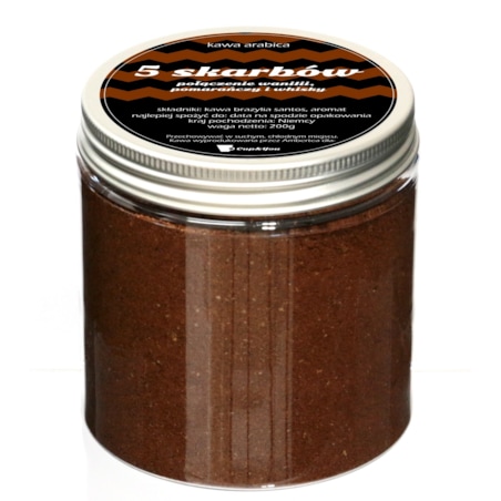 Kawa aromatyzowana o smaku 5 SKARBÓW mielona aromatyzowana PREMIUM 200g na prezent upominek dla kobiety mężczyzny faceta mamy taty żony męża