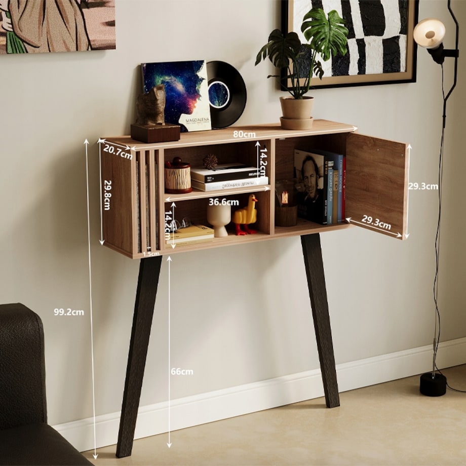 Konsola z lamelami do przedpokoju loft nowoczesna jasny dąb zamykana 80 cm