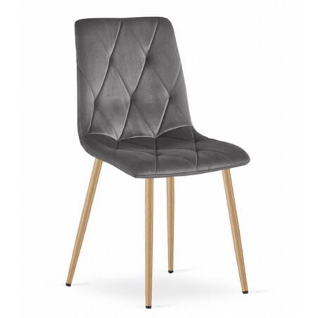 Krzesło Do Jadalni Kuchni Salonu Libra - Ciemny Szary Aksamit / Nogi Kolor Drewna X 4