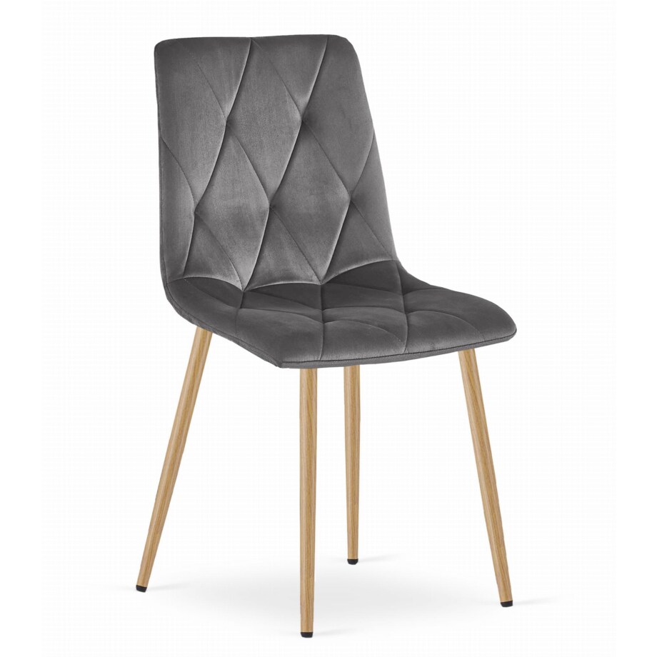 Krzesło Do Jadalni Kuchni Salonu Libra - Ciemny Szary Aksamit / Nogi Kolor Drewna X 4