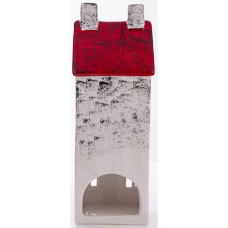 Domek ceramiczny biały z czerwonym dachem, 25x9x9 cm KEDOM