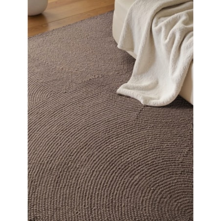 Dywan wełniany do salonu 80x150cm, brązowy wzór w półkola, efekt 3d