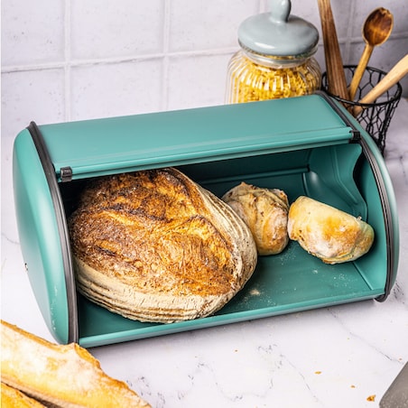 Chlebak stalowy duży 44cm zielony matowy pojemnik na chleb pieczywo bułki KINGHOFF