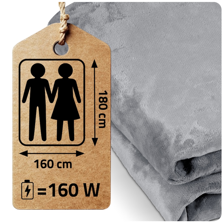 Duży koc elektryczny miękki 180x160cm 160w + timer Berdsen