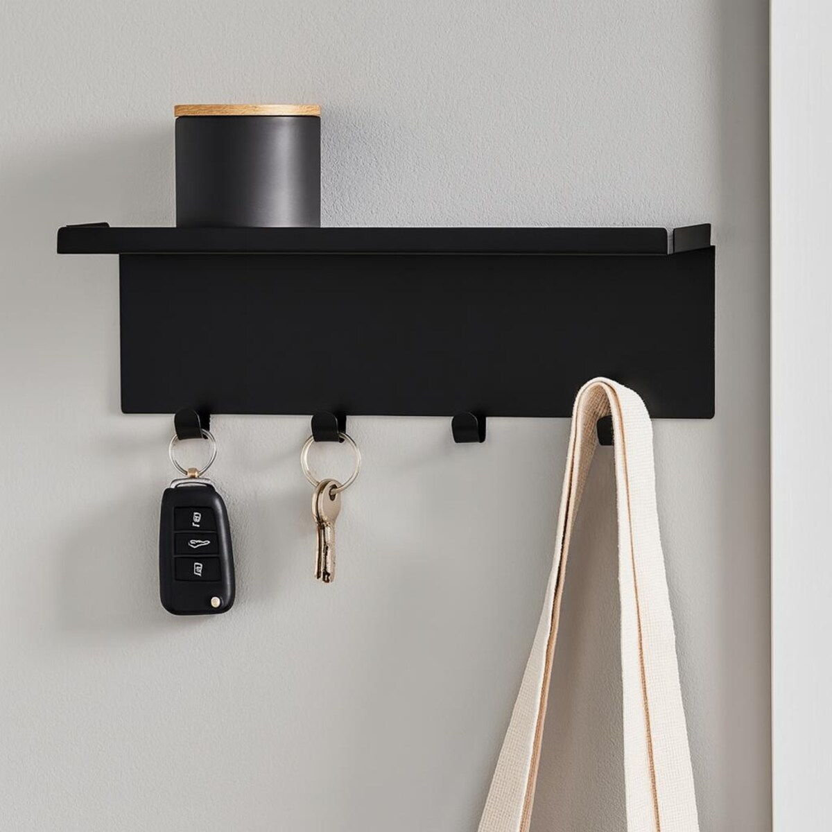 Metalowy wieszak ścienny ATRI, 12 x 45 x 16 cm, czarny