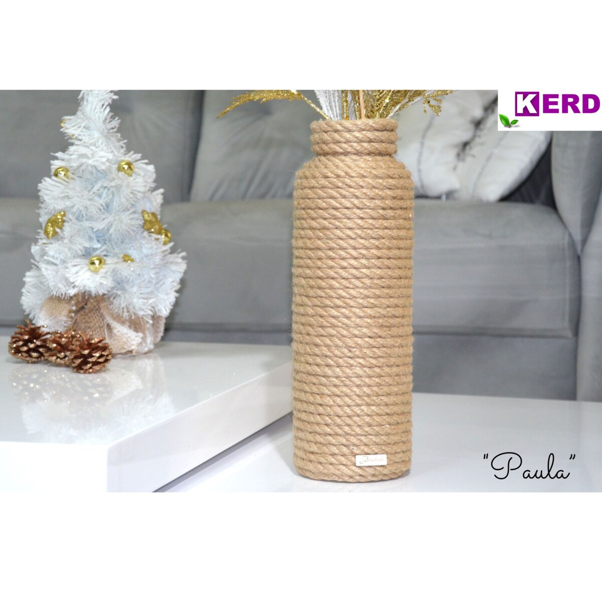 Wysoki wazon Paula w stylu BOHO jutowy do suszonej trawy i kwiatów * pleciony sznurek jutowy naturalny do trawy pampasowej kompozycji 33 cm styl skandynawski